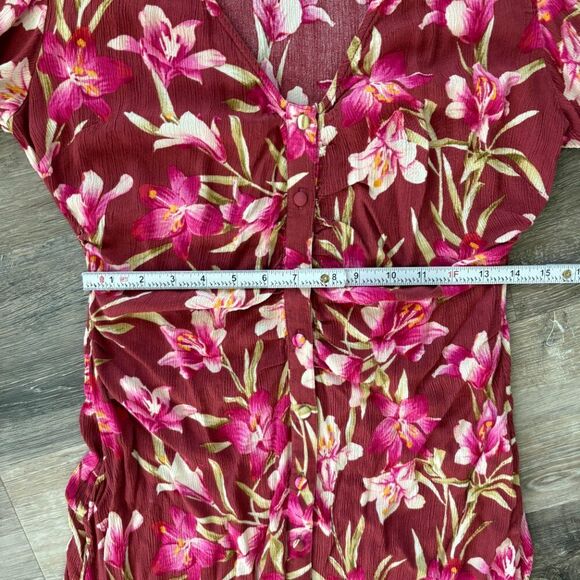 Faherty Floral Button Front Maxi Dress Pink Maroon Size Small Sorrento Dress - Picture 11 of 14